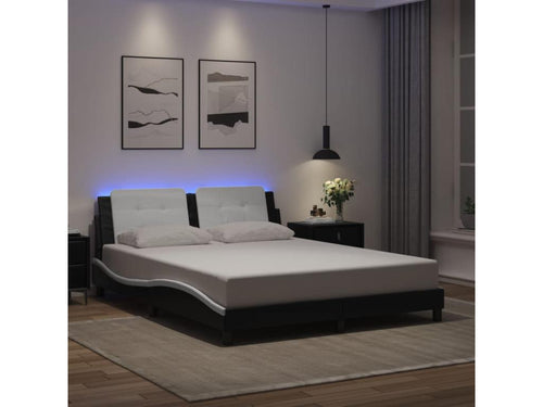 Bed frame with LED lighting, mattress not included, black and white, 160x200 cm, HJEZ35395