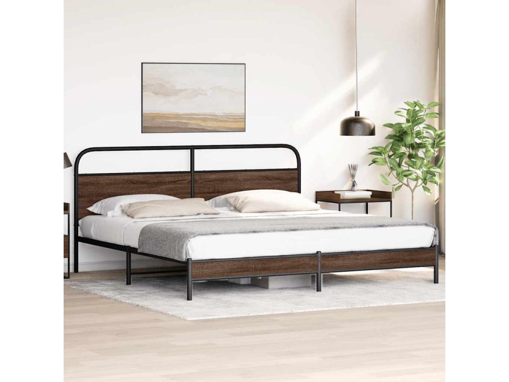 Metal bed frame without mattress, brown oak, 193x203 cm IZVC95499