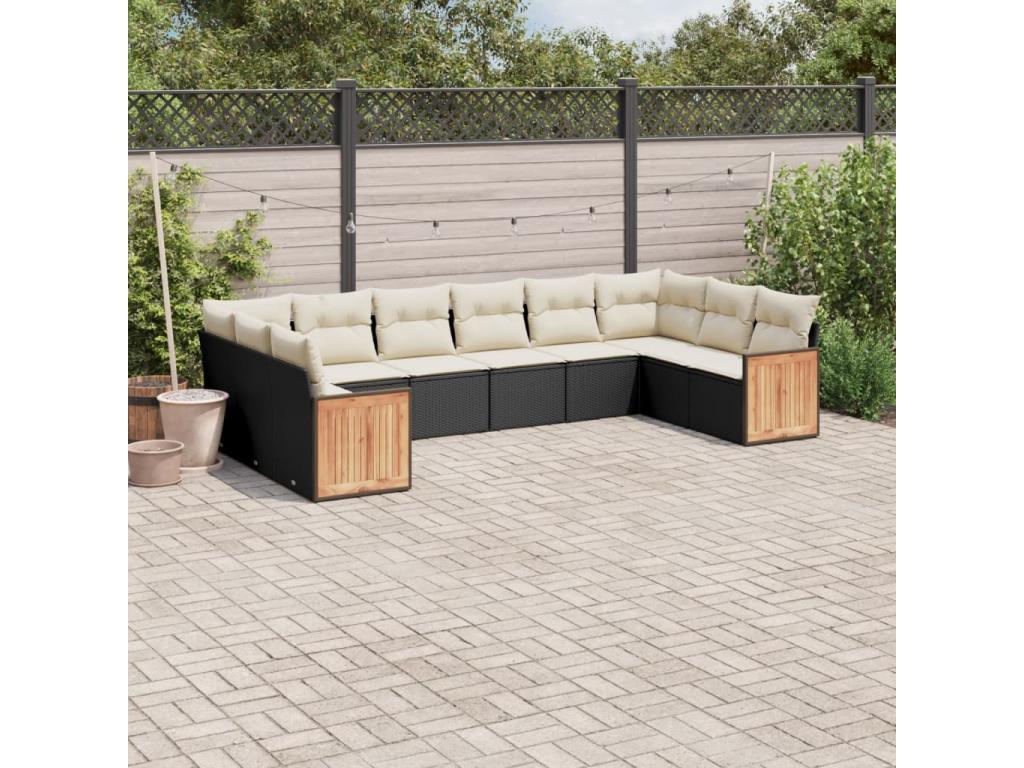 10-piece garden furniture set with cushions, black woven resin MZGJ93614