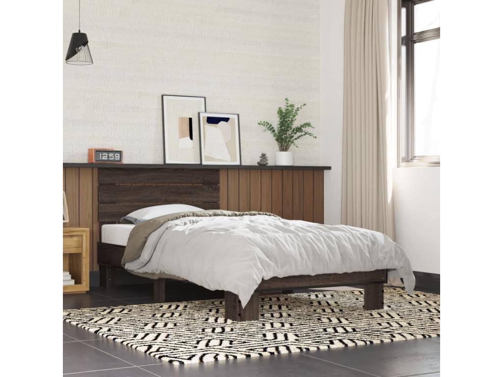 Brown oak bed frame 90x190 cm engineered wood and metal NDYQ20599