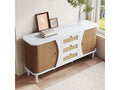 Low sideboard with 2 sliding doors and 3 drawers in rattan - 140.5x40x76 - Particleboard - White and natural HMLZ51816