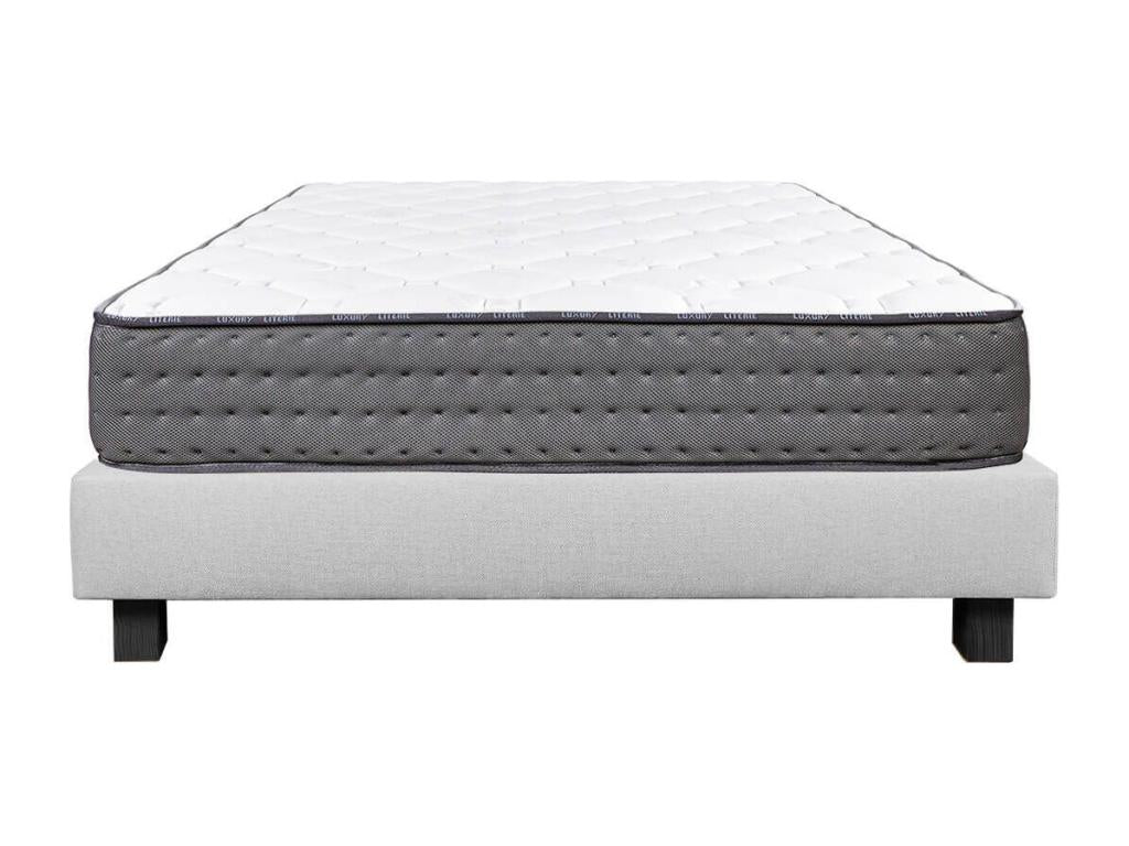 Nobellea - 20cm Thick Foam Mattress Set with Upholstered Bed Base, Grey, 140x190 cm RPLK78803