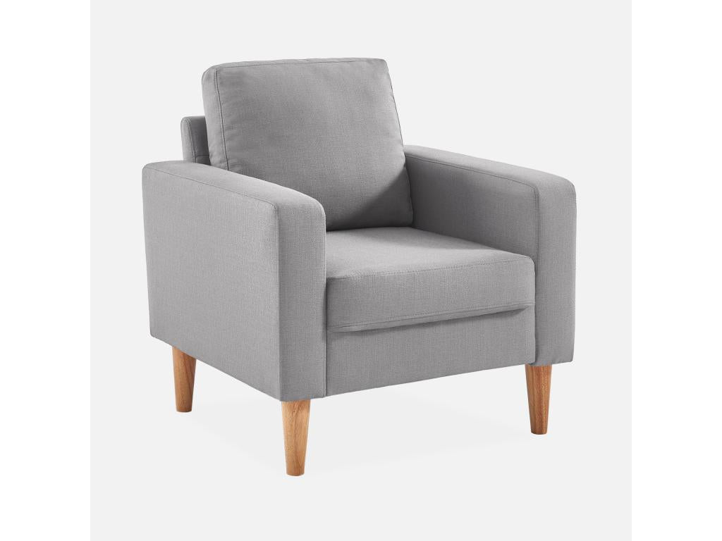Scandinavian armchair in light grey fabric - Dekonao - Fixed 1-seater sofa with right-hand side and wooden legs TEVL56088