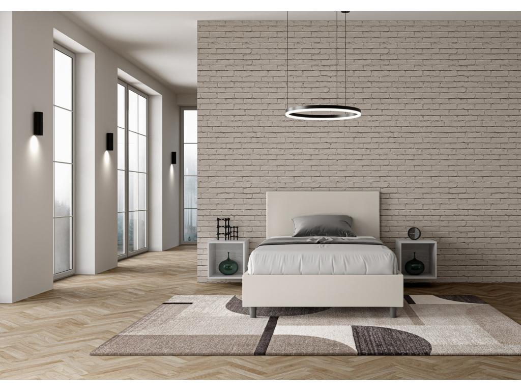 Single bed with upholstered slatted base 120x190 white faux leather Nobellea MQAV37476