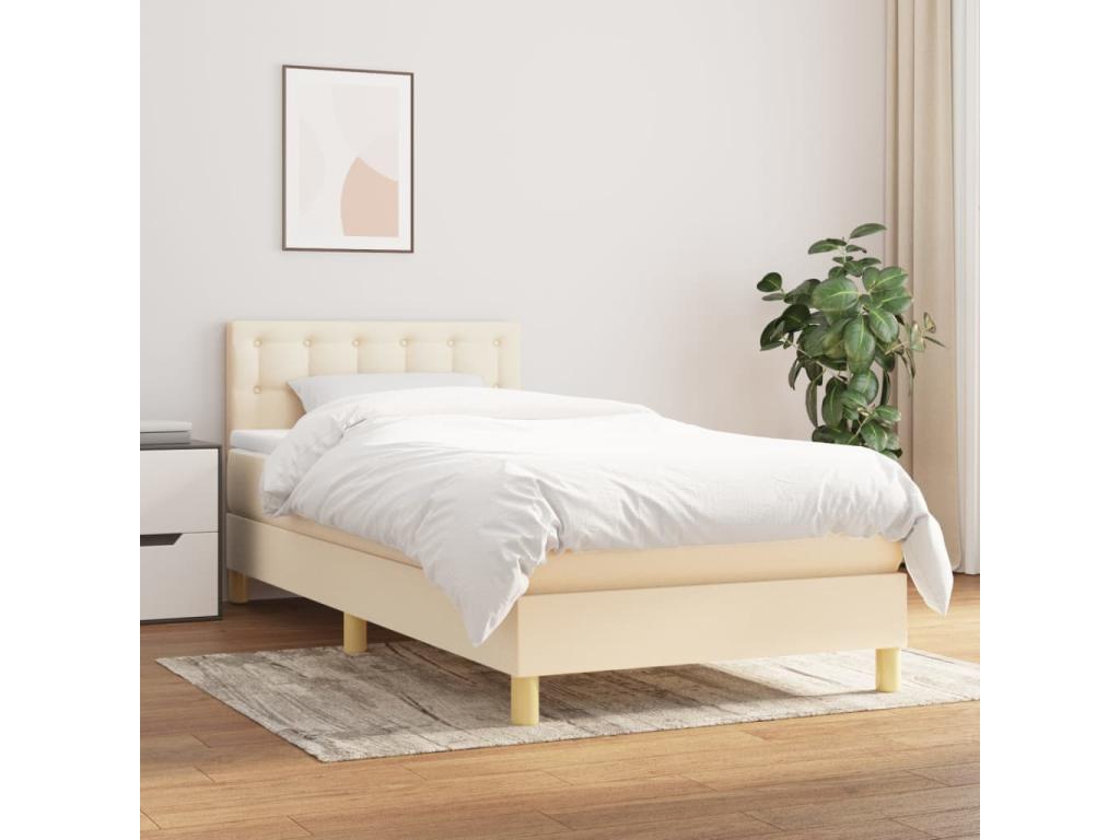 Upholstered bed base with mattress, Cream, 100x200 cm, Fabric ECZY44682