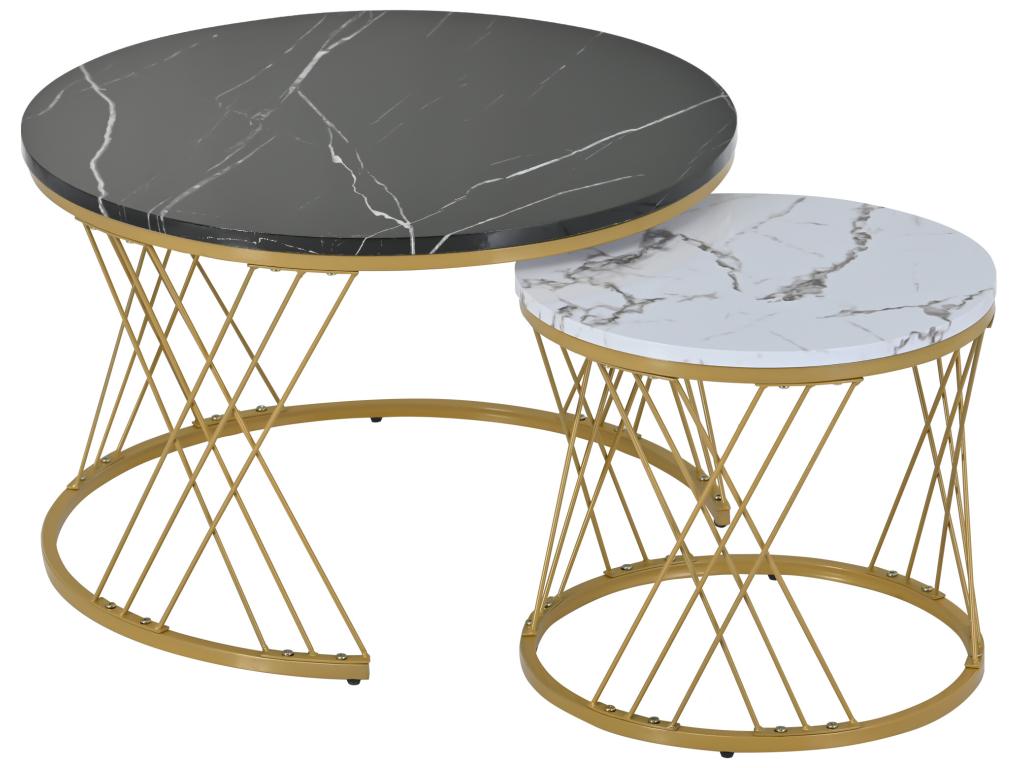 Set of 2 Scandinavian Nesting Tables - Marble Pattern Veneer - White / Black BYOT13730