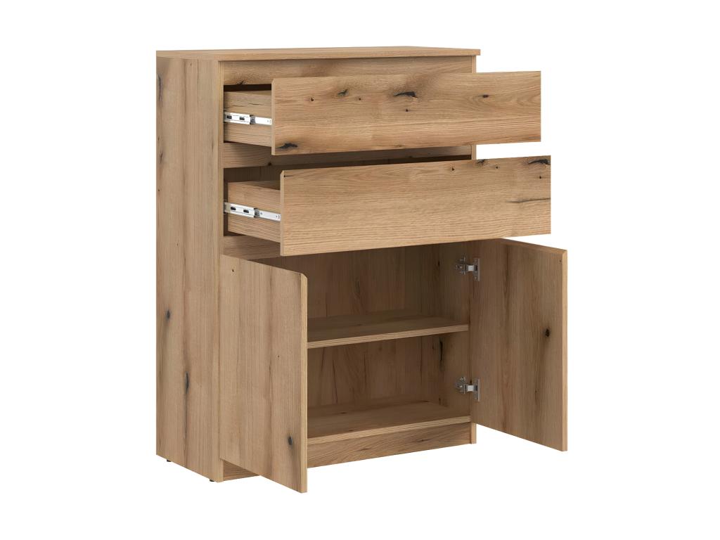Chest of drawers with 2 hinged doors and 2 drawers, light wood - Nobellea - W 78 x D 35 x H 105 cm GPPV65245