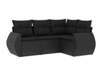 4-piece garden furniture set with cushions, black woven resin, ATHK68507
