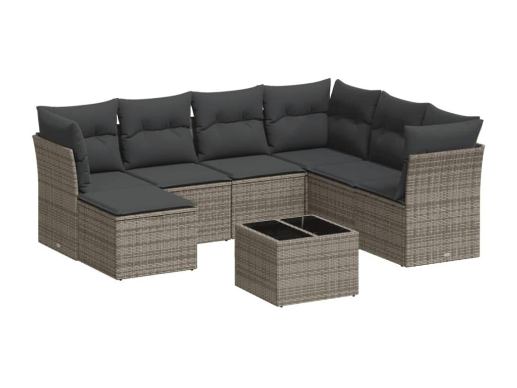 8-piece garden furniture set with grey resin wicker cushions BUED02781
