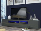 Boisona TV Stand, Low Sideboard with 3 Doors, TV Stand Base, Made in Italy, 200x40x37 cm, Glossy Anthracite, with Boisonaère LED Lighting, MOCS03914