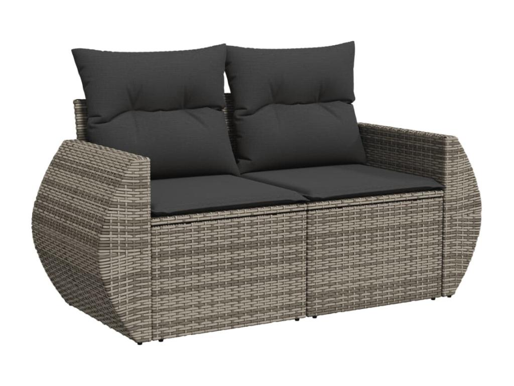Garden furniture set with cushions, 7 pieces, grey woven resin CXOD25698
