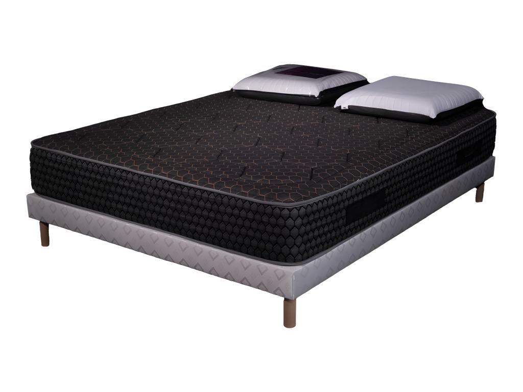 Nobellea Black Memory Foam Mattress Set - 140x190cm and 2 Visco Pillows 60x60cm - White Slatted Base QYZS04864