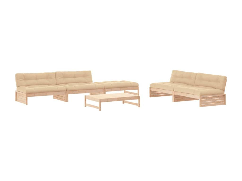 6-piece garden furniture set with solid wood cushions LCFO41142