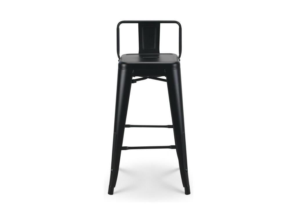 Set of 4 industrial-style matte black metal bar stools - With backrest - Height 66cm OQTC58930