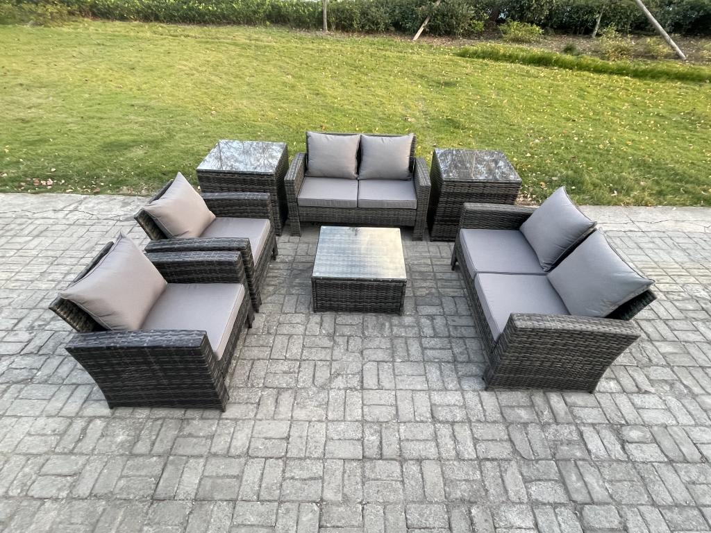Rattan garden furniture set with square coffee table, two-seater sofa, and two side tables NEWW01872
