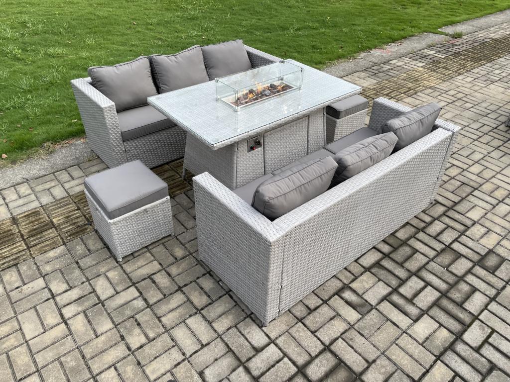 8-seater rattan garden furniture set with 2 sofas and indoor patio furniture, light grey SWSD50429