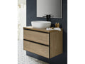 Bathroom vanity unit with 2 wall-mounted drawers in Nordic oak finish, countertop basin, and mirror - Length 60 x Height 50 x Depth 46.5 cm FIIQ76411