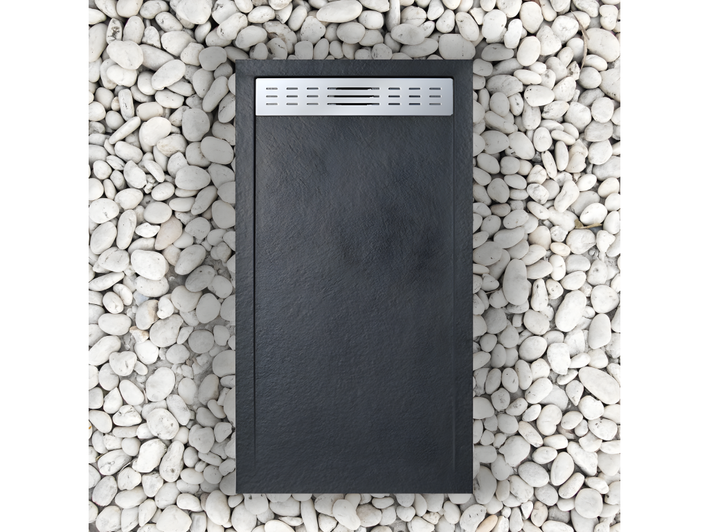 Dekonao 70x140 cm shower tray with side grate, black, made of synthetic resin and marble powder, with drain YDTX49355