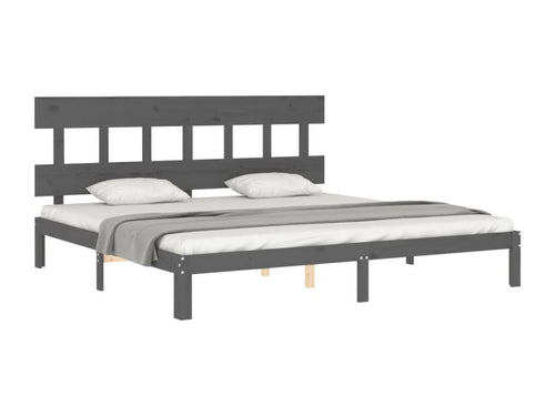 Grey bed frame without mattress, 200x200 cm, solid pine wood, IWLY43554
