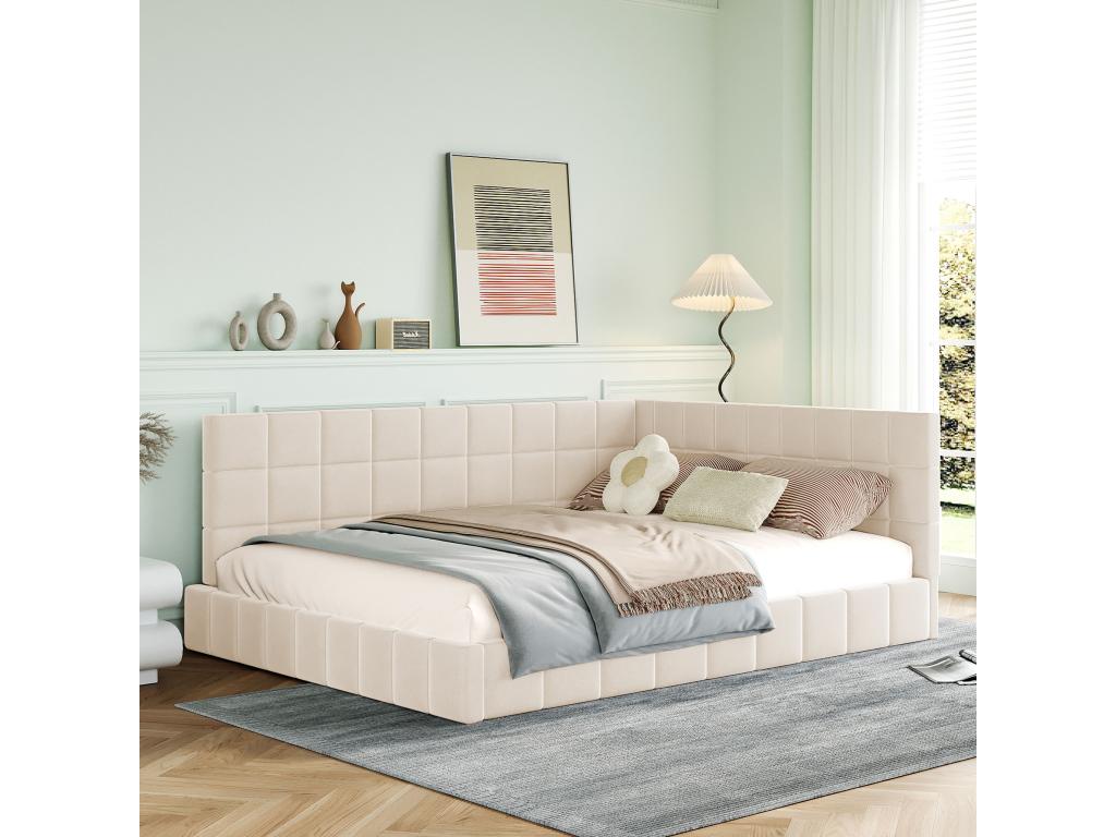 Upholstered bed 140x200 cm with headboard - Velvet - Sofa bed - Nobellea slatted base - Beige CXTJ40029