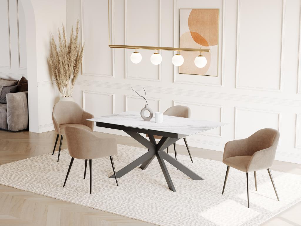 Nobellea Extendable Dining Table - Seats 6 to 8 - Ceramic/Tempered Glass - White Marble Effect by Nobellea CUXN80456