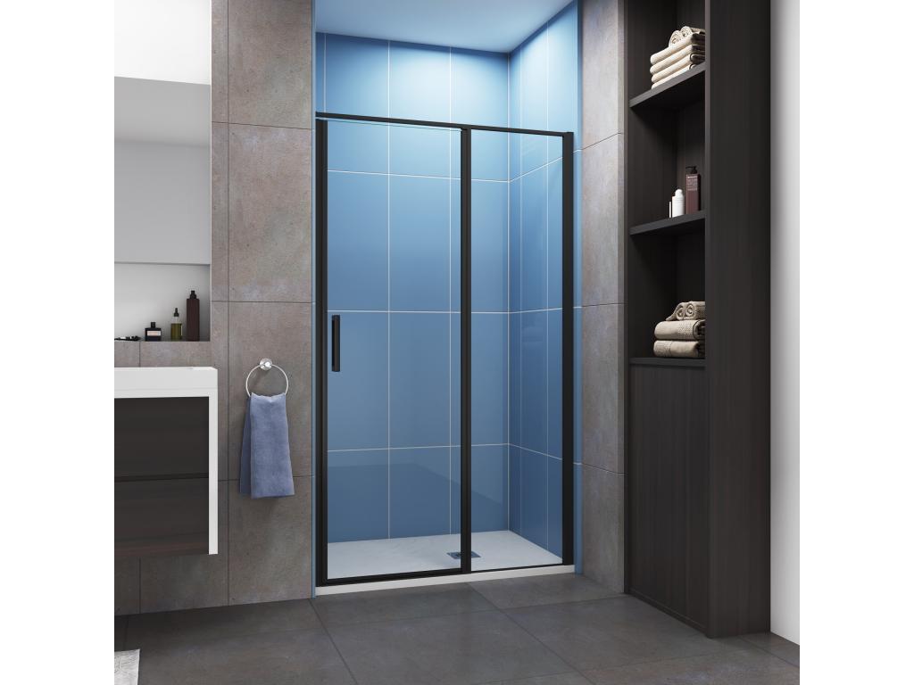 Pivot shower door 100x185cm, matte black profile, for alcove installation, tempered glass with anti-limescale protection, ZXNF89864