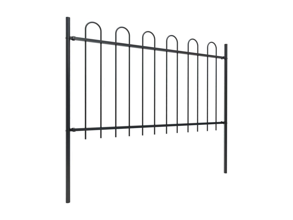 Garden fence with hoop top, Steel, 13.6 x 1 m, Black, FQGQ60612