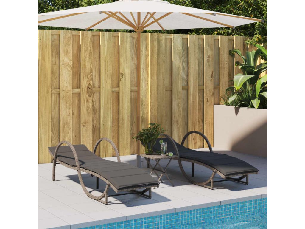 Set of 2 sun loungers with grey woven resin cushions BAUT99959
