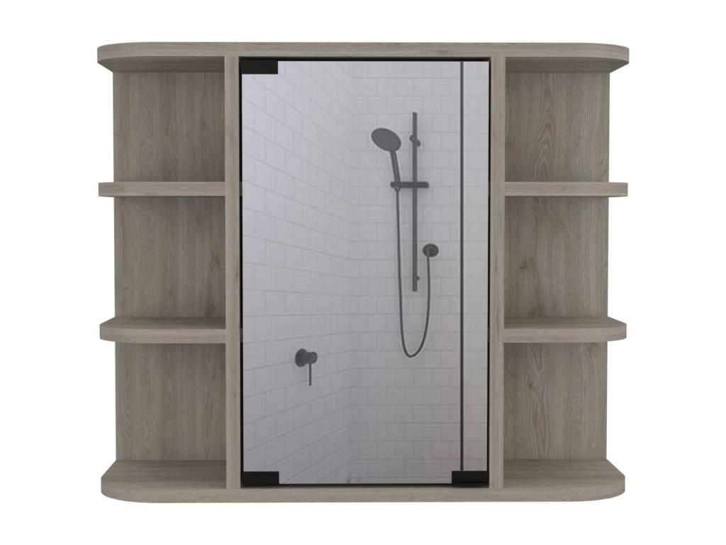 Dekonao melamine medicine cabinet with mirror and shelves, 50 cm x 60 cm x 19 cm, Grey/Silver OYEB64329