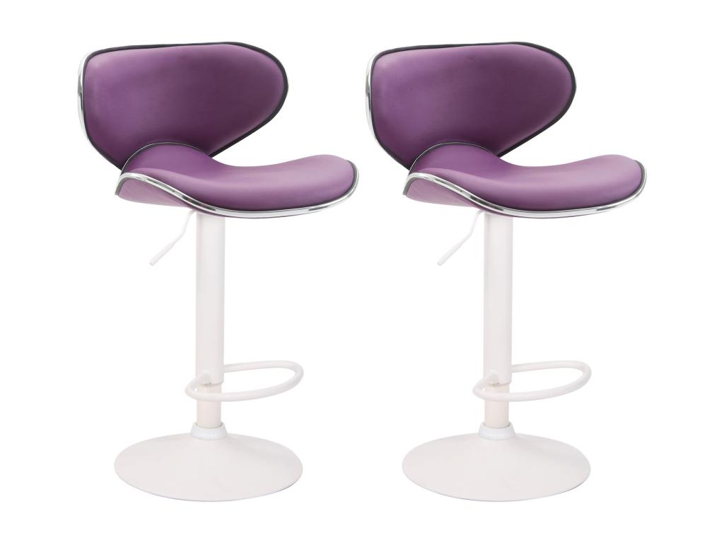 Set of 2 Bar Stools - Faux Leather / White - Purple - Nobellea v2 DZFL01870