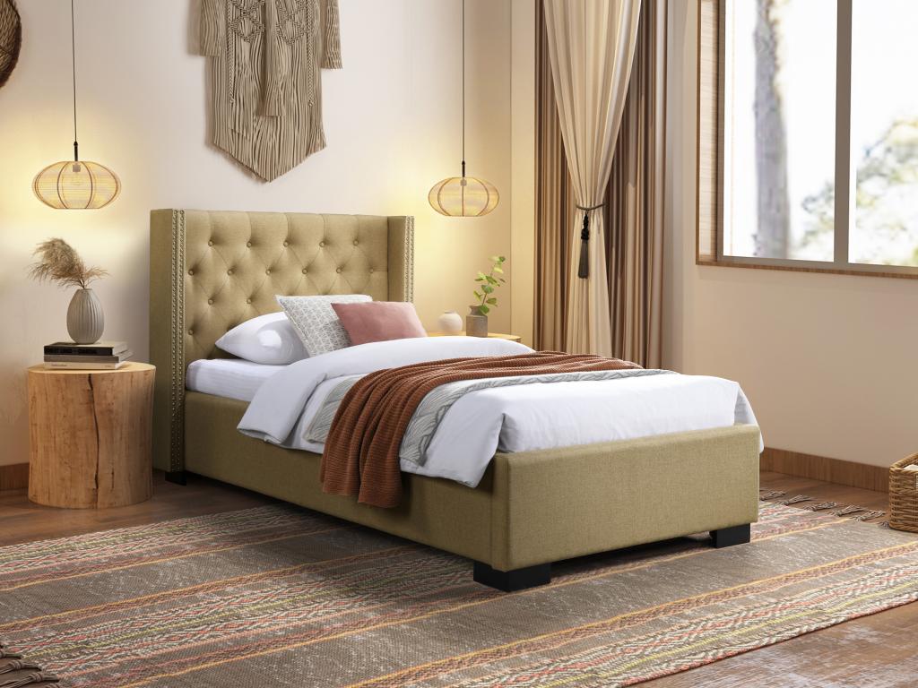 90x200 cm bed with upholstered headboard - Fabric - Beige - Boisona II GOEI08839
