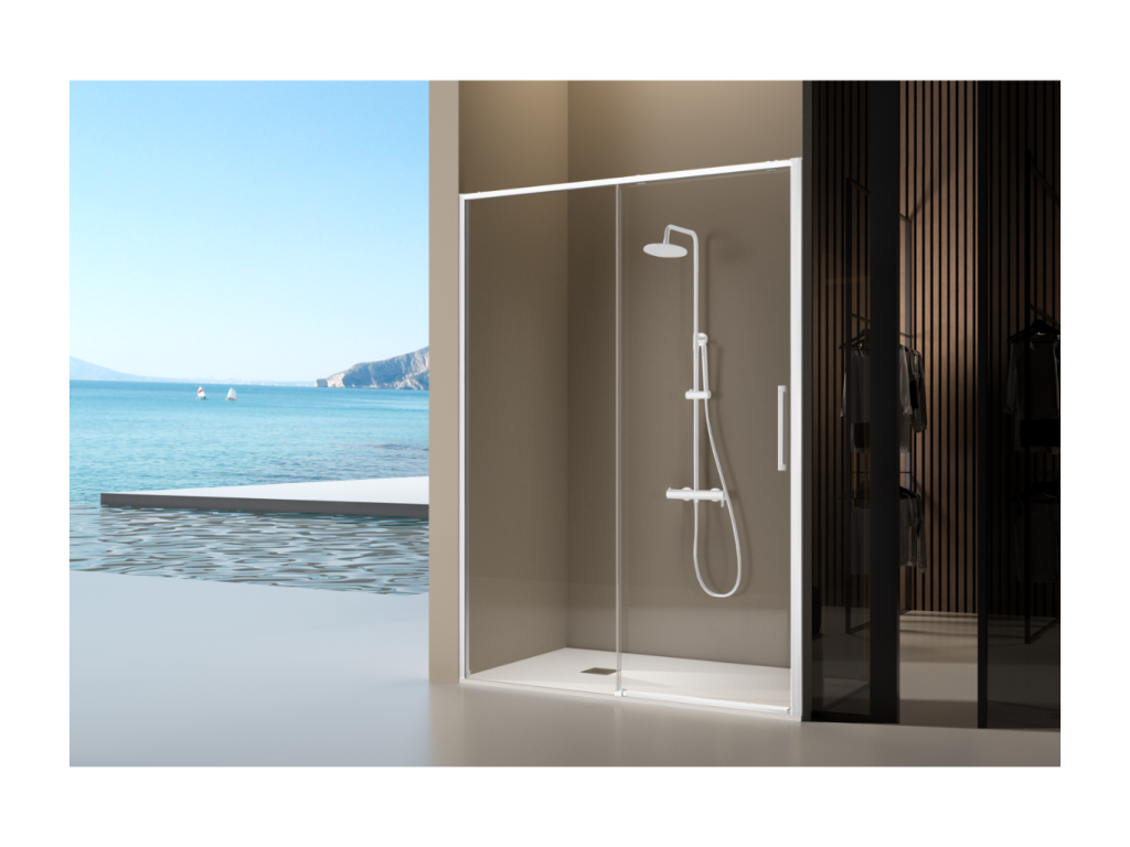 Nobellea fixed shower screen with sliding door, matte white, 152-154.6 cm, RFCN07904
