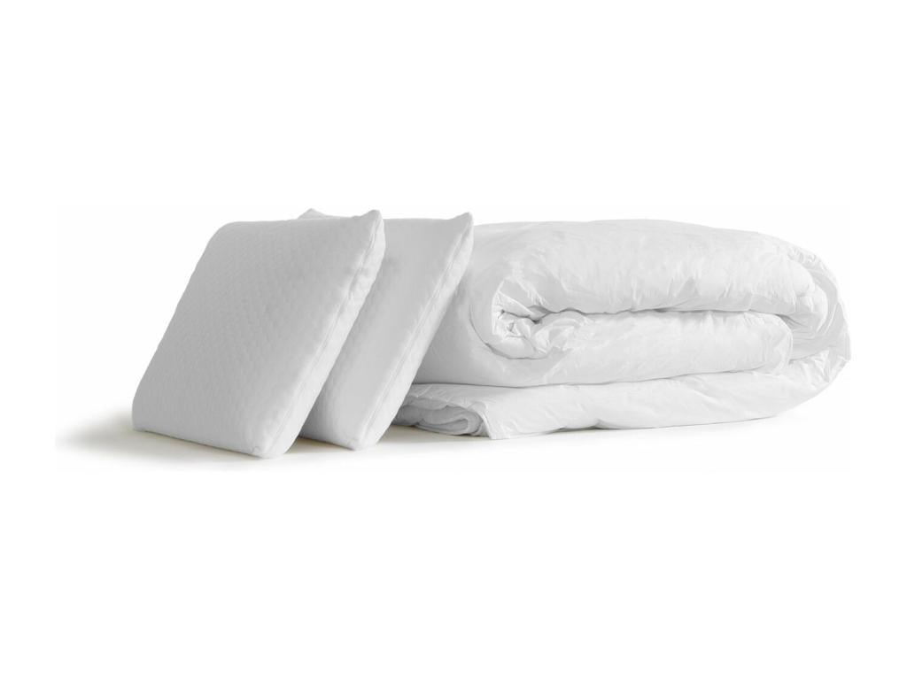 Nobellea Ready-to-Sleep Pack: Memory Foam Mattress 140x190cm, Extra Thick, White Nobellea Bed Base, 2 Pillows, Duvet CXWX45182