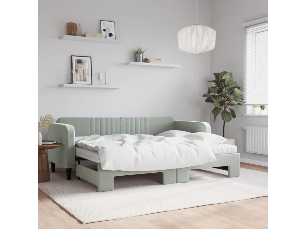 Daybed with pull-out bed and light grey 80x200cm velvet mattress BQVL52521