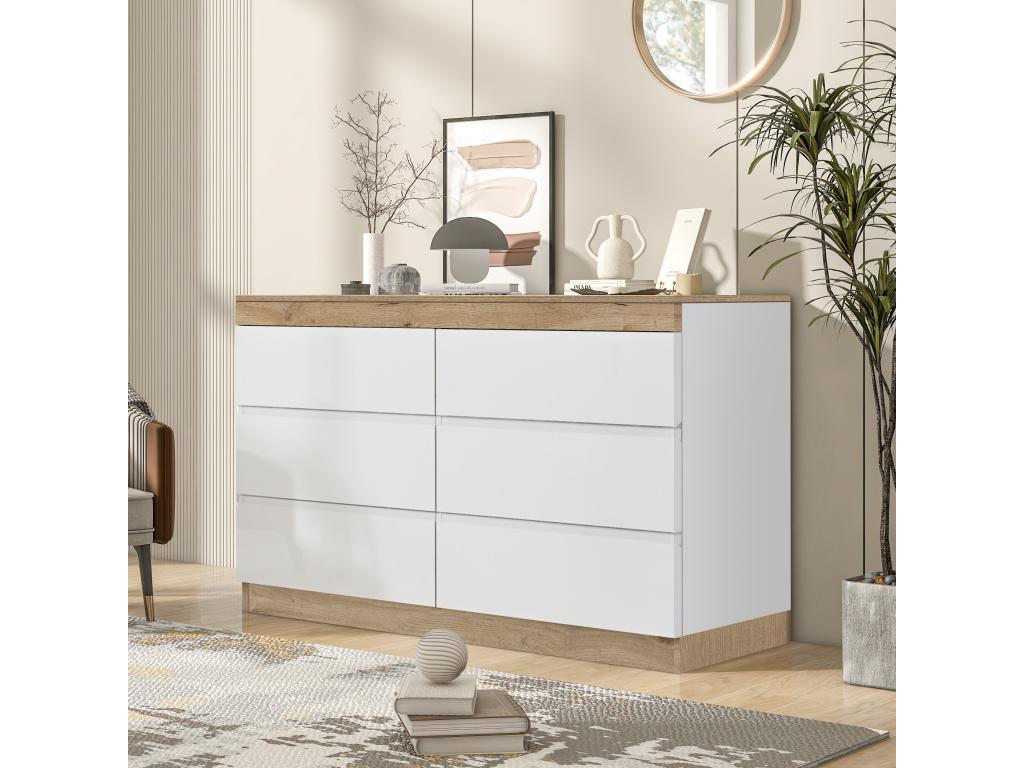 Storage unit with 6 drawers for bedroom and living room, E1 white oak particleboard, MPZL60224