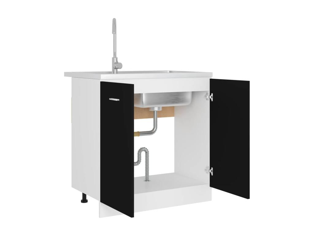 Black Sink Floor Cabinet 80x46x81.5cm Engineered Wood WCIM88581