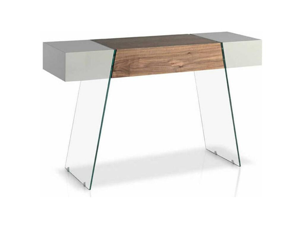 Modern console table in walnut and lacquered wood, Roma color - Sulphur LZIH46251