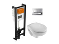 Dekonao semi-enclosed wall-hung toilet pack with concealed frame, soft-close seat, and chrome plate KZRM91097