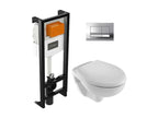 Dekonao semi-enclosed wall-hung toilet pack with concealed frame, soft-close seat, and chrome plate KZRM91097