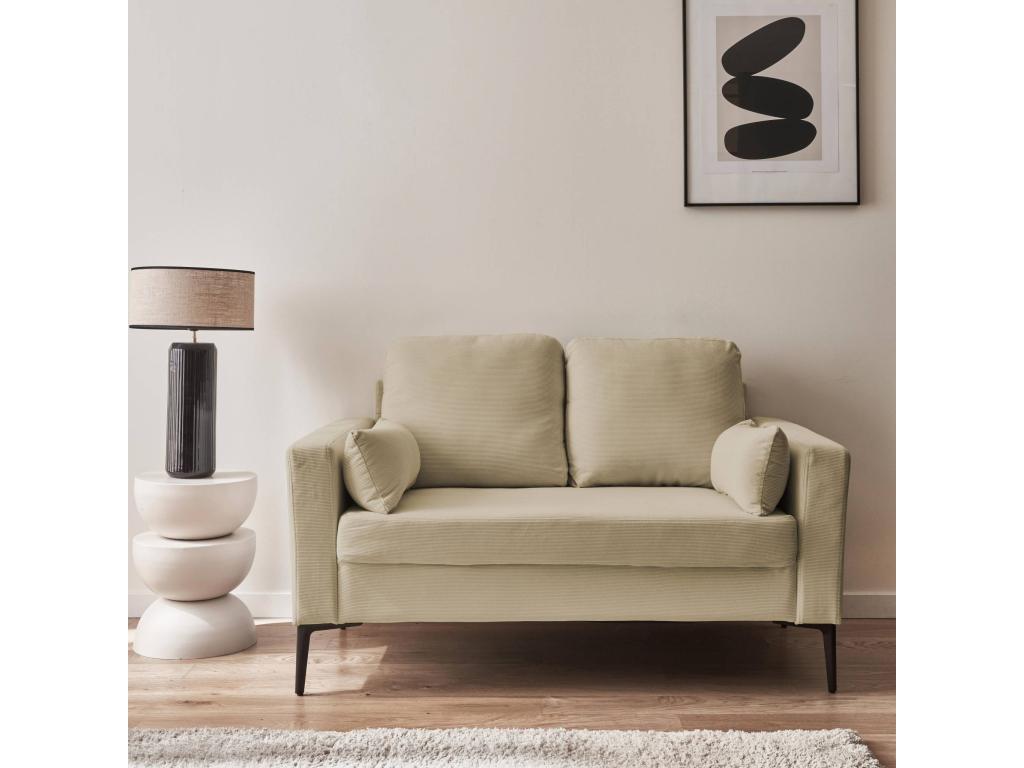 Beige corduroy sofa - Nobellea - Fixed 2-seater sofa with straight legs and metal legs MTPS85546