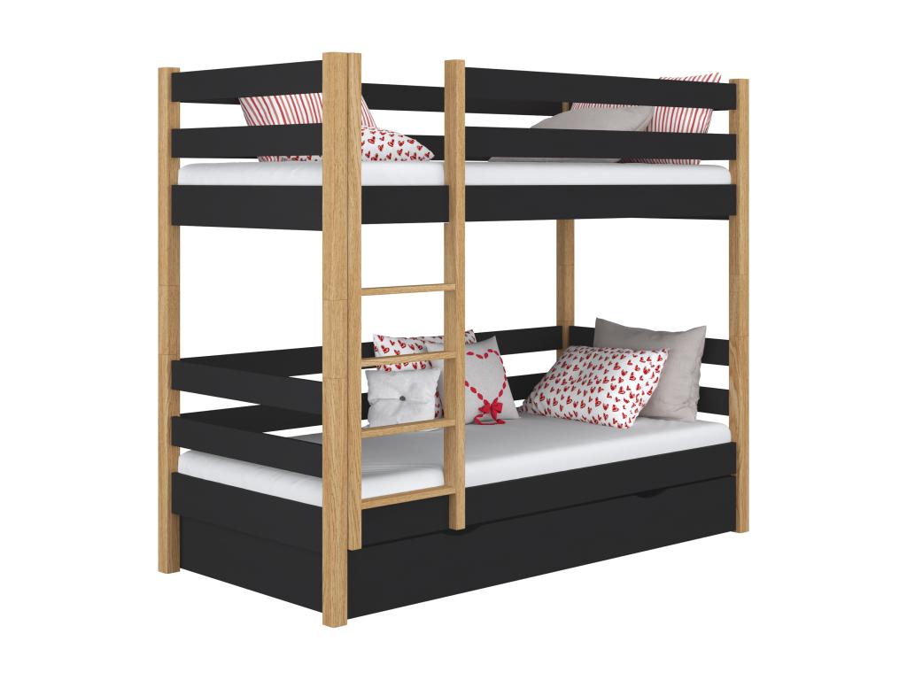 Wooden bunk bed - with drawer N01 Black / Natural Oak 120x200 AKLY53361
