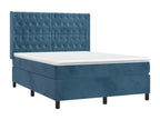 Upholstered bed base with mattress and LED light, dark blue, 140x190 cm, velvet, MBXC12797