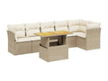 7-piece garden furniture set with cushions, beige woven resin TVKD01960