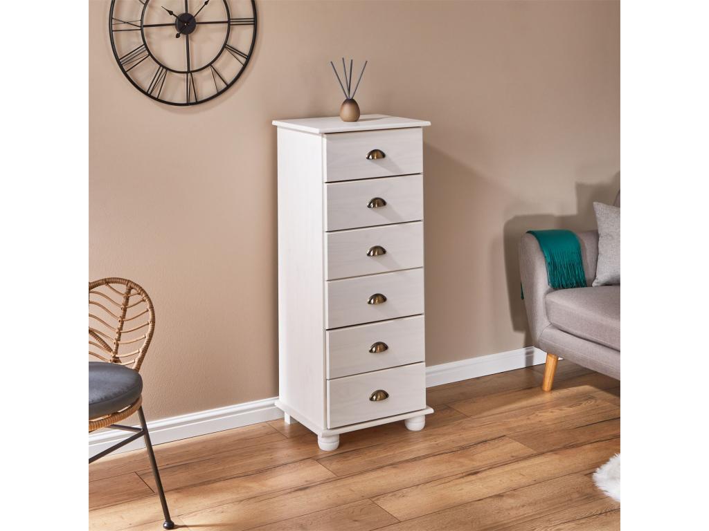 Nobellea apothecary chest of drawers with 6 storage drawers in solid pine with white stain finish PWMU71552