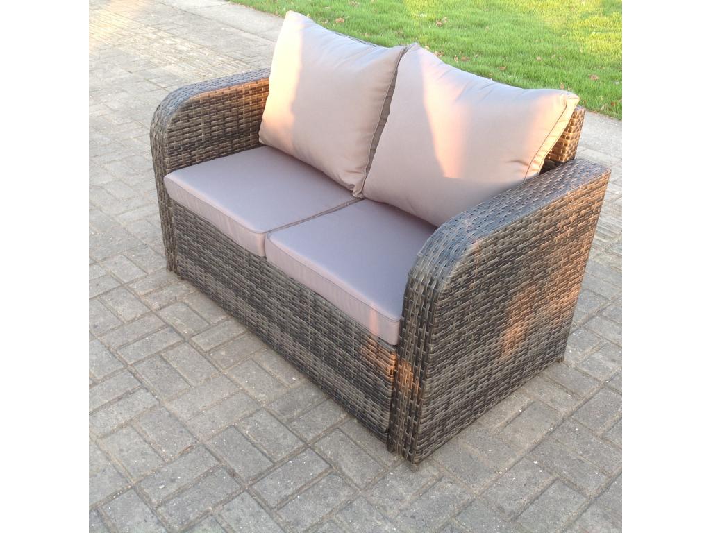 Rattan garden furniture with square coffee table, love sofa, reclining chairs, stools, MéNobellea dark grey GVUQ45617