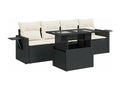 5-piece garden furniture set with cushions, black resin wicker NJWJ56931