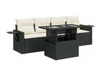 5-piece garden furniture set with cushions, black resin wicker NJWJ56931