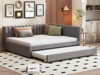 Upholstered daybed 140x200 cm - with pull-out bed 90x190 cm - velvet fabric - Grey QVYR48048
