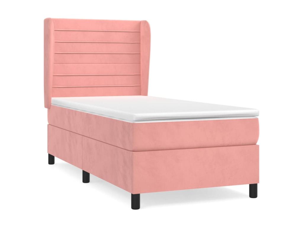 Upholstered bed base and mattress, Pink, 80x200 cm, Velvet, RXAP66858