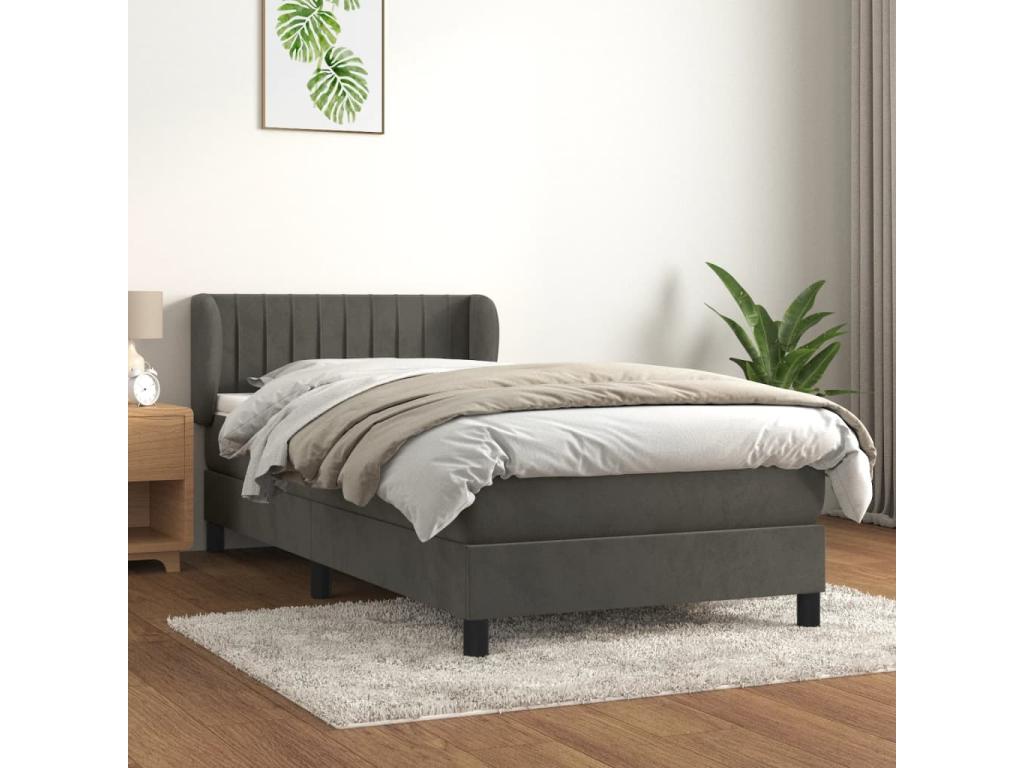Upholstered bed base and mattress, Dark Grey, 80x200 cm, Velvet, PGXI17072